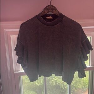 Altar'd State Charcoal Ruffle Sleeve Top